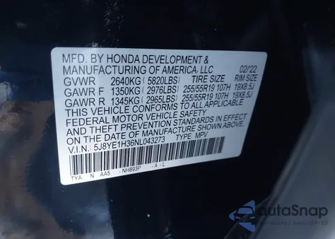 2022 Acura Mdx Standard z USA, uszkodzony, nr VIN 5J8YE1H36NL043273